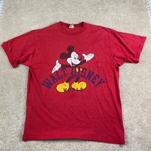Vintage 90s Walt Disney World Mickey Mouse T-Shirt Red XL Made in USA Distressed